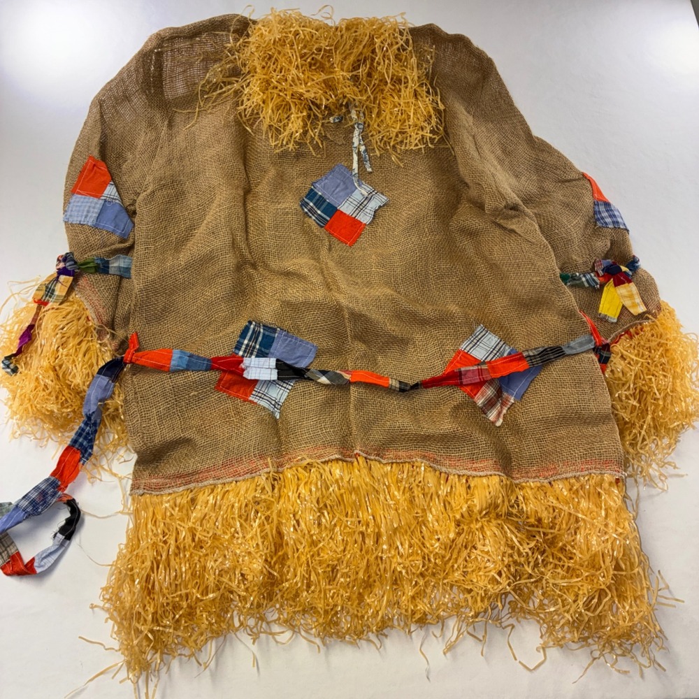 Vintage 1997 Rustic Scarecrow Costume Set L Brown Burlap Patchwork